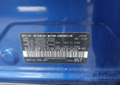 2016 Mitsubishi Outlander Sport 2.4 Se z USA, uszkodzony, nr VIN JA4AR3AW4GZ051872